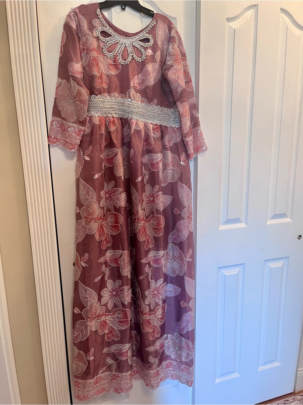 Mauve Floral Beaded Long Dress Pakistani/ Indian